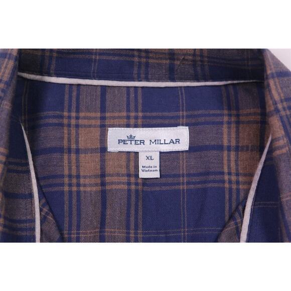 Peter Millar Blue/Brown Plaid Button-Up Dress Shirt Men's XL - Picture 6 of 7